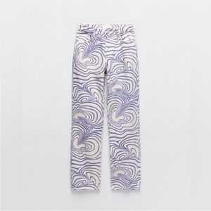 Zara Cream Jeans with Purple Swirl Pattern
